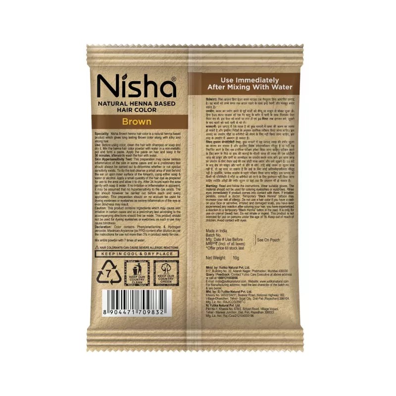 Nisha Henna Based Hair Color Natural Brown Powder (10g, Pack of 10)