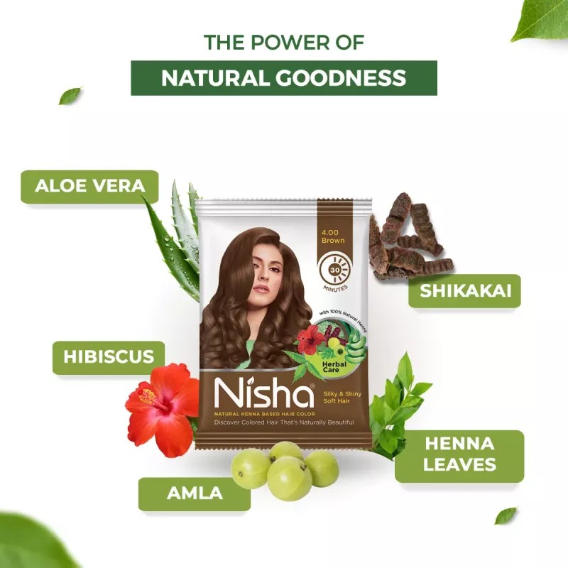 Nisha Henna Based Hair Color Natural Brown Powder (10g, Pack of 10)