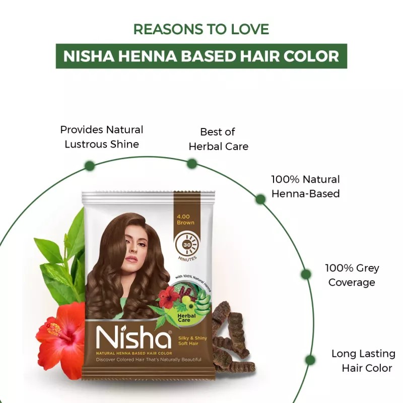 Nisha Henna Based Hair Color Natural Brown Powder (10g, Pack of 10)