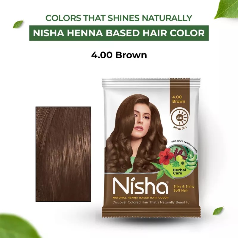 Nisha Henna Based Hair Color Natural Brown Powder (10g, Pack of 10)