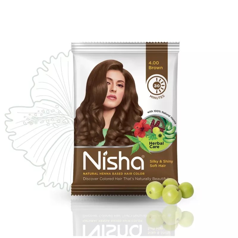 Nisha Henna Based Hair Color Natural Brown Powder (10g, Pack of 10)