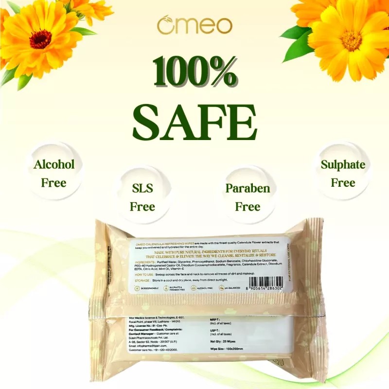 Omeo Calendula Refreshing Wipes (15cmX20cm) (25pcs, Pack of 2)