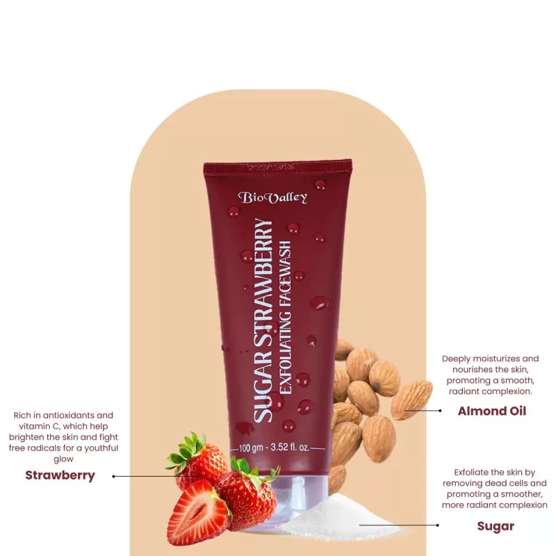 Bio Valley Sugar Strawberry Face Wash (100g)