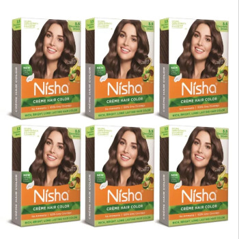 Nisha Creme Hair Color 3.5 Chocolate Brown (Colorant 20g + Developer 20ml) (1Pack, Pack of 6)