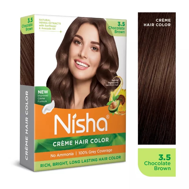 Nisha Creme Hair Color 3.5 Chocolate Brown (Colorant 20g + Developer 20ml) (1Pack, Pack of 6)