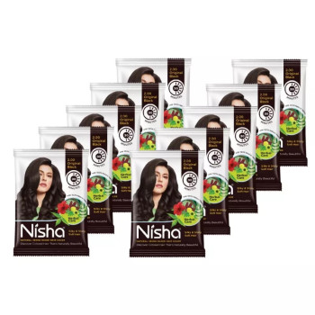 Nisha Henna Based Hair Color Natural Black Powder 2.00 (10g, Pack of 10)