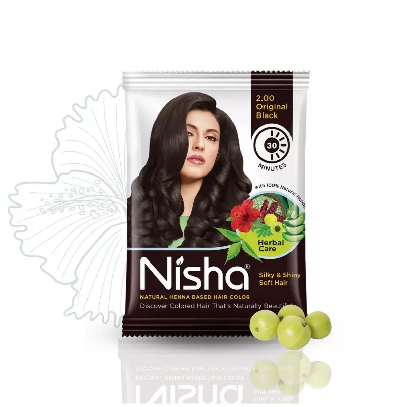 Nisha Henna Based Hair Color Natural Black Powder 2.00 (10g, Pack of 10)