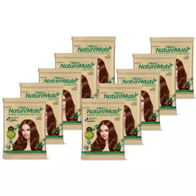 Nisha Nature Mate Henna Based Hair Colour #400 Natural Brown (10g, Pack of 10)