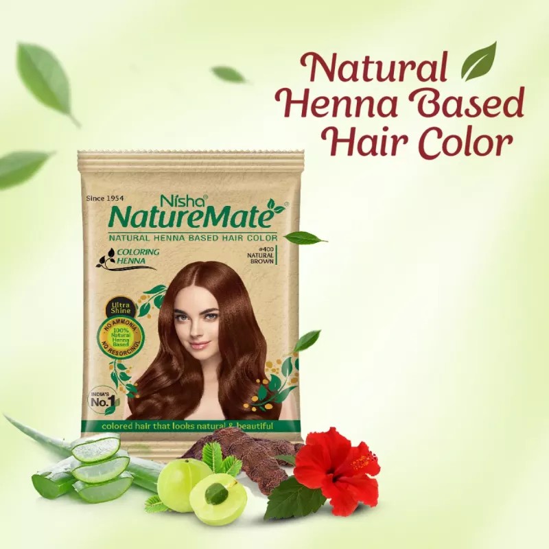 Nisha Nature Mate Henna Based Hair Colour #400 Natural Brown (10g, Pack of 10)