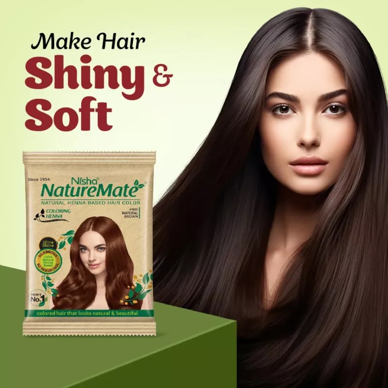 Nisha Nature Mate Henna Based Hair Colour #400 Natural Brown (10g, Pack of 10)