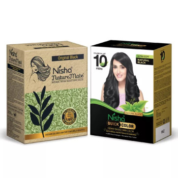 Nisha Nature Mate Henna Based Hair Color + 10 Minutes Quick Hair Colour (Each 60g) (1Pack)