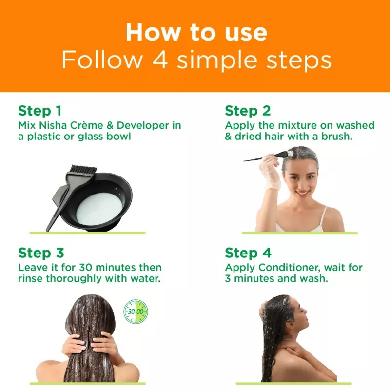 Nisha Creme Hair Color 3.0 Dark Brown (Colorant 30ml + Developer 30g) (1Pack)