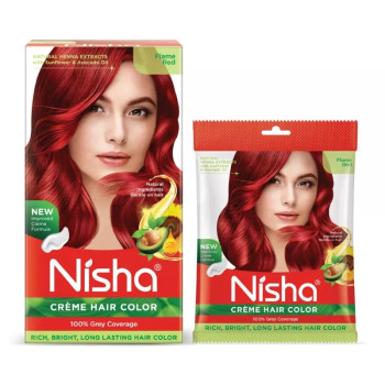 Nisha Creme Hair Color Combo Pack Flame Red (150g Box, Colorant 90ml + Developer 60g ) + (50g Pouch, Colorant 30ml + Developer 20g) (1Pack)