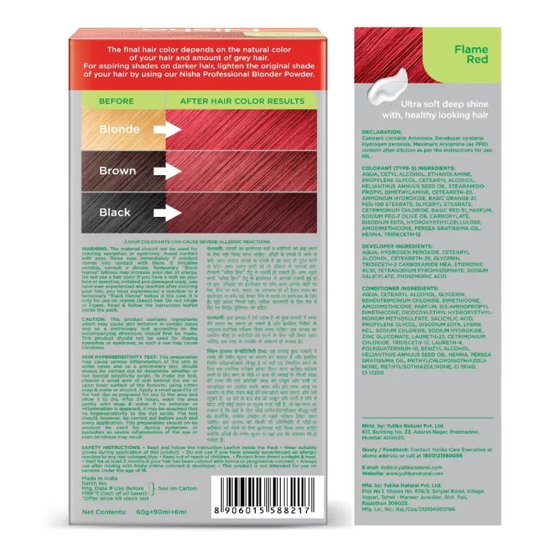 Nisha Creme Hair Color Combo Pack Flame Red (150g Box, Colorant 90ml + Developer 60g ) + (50g Pouch, Colorant 30ml + Developer 20g) (1Pack)