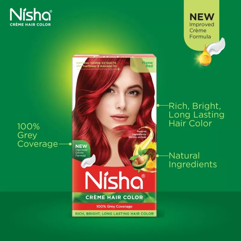 Nisha Creme Hair Color Combo Pack Flame Red (150g Box, Colorant 90ml + Developer 60g ) + (50g Pouch, Colorant 30ml + Developer 20g) (1Pack)