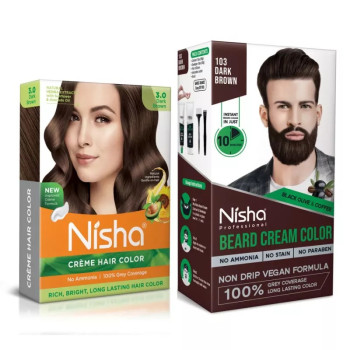 Nisha Hair Colour And Beard Colour For Man Dark Brown Combo (Hair Color 40g + Beard Color 120g) (1Pack)