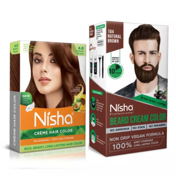 Nisha Hair Colour And Beard Colour For Man Natural Brown Combo (Hair Color 40g + Beard Color 120g) (1Pack)