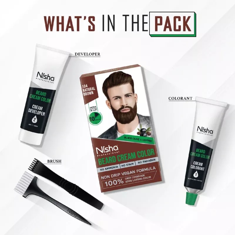 Nisha Hair Colour And Beard Colour For Man Natural Brown Combo (Hair Color 40g + Beard Color 120g) (1Pack)