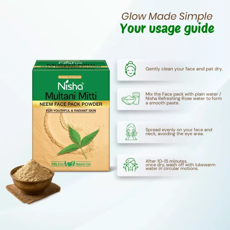 Nisha Multani Mitti Neem Face Pack Powder (100g, Pack of 3)