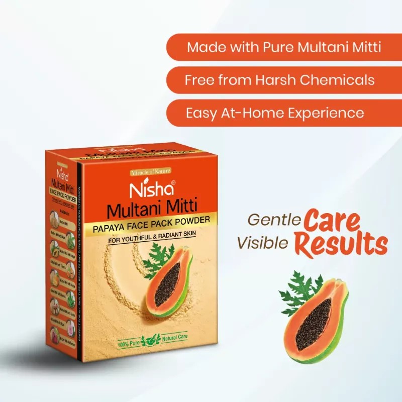 Nisha Multani Mitti Papaya Face Pack Powder (100g, Pack of 3)