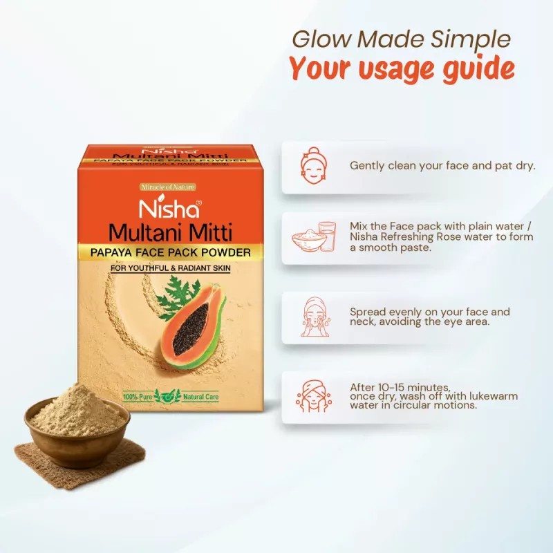 Nisha Multani Mitti Papaya Face Pack Powder (100g, Pack of 3)