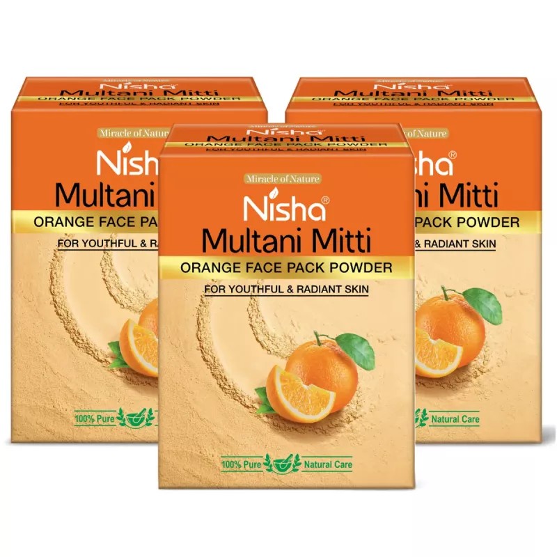 Nisha Multani Mitti Orange Face Pack Powder (100g, Pack of 3)