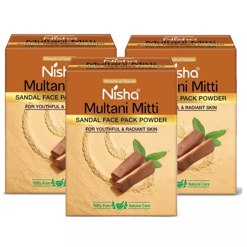 Nisha Multani Mitti Sandal Face Pack Powder (100g, Pack of 3)