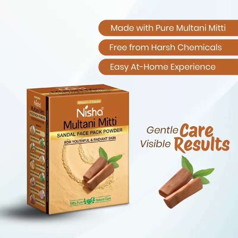 Nisha Multani Mitti Sandal Face Pack Powder (100g, Pack of 3)