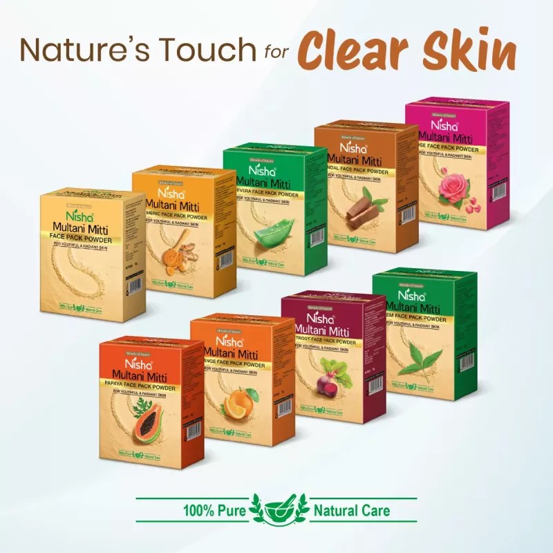 Nisha Multani Mitti Sandal Face Pack Powder (100g, Pack of 3)
