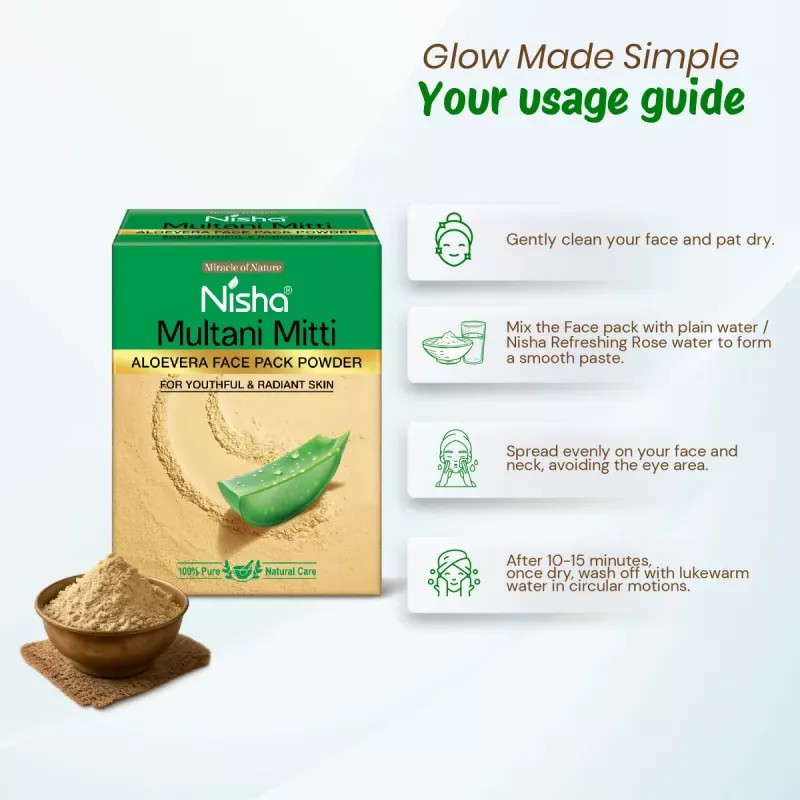 Nisha Multani Mitti Aloe Vera Face Pack Powder (100g, Pack of 3)