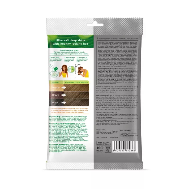 Nisha Creme Hair Color 5.0 Light Brown (Pouch Pack) (Colorant 20g + Developer 20ml) (1Pack, Pack of 6)