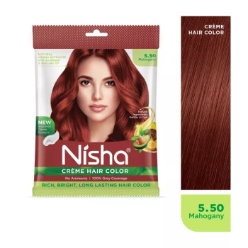 Nisha Creme Hair Color 5.50 Mahogany (Pouch Pack) (Colorant 20g + Developer 20ml) (1Pack, Pack of 6)