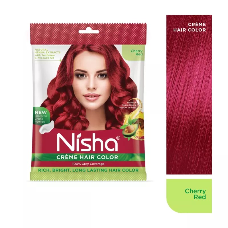 Nisha Creme Hair Color Cherry Red (Pouch Pack) (Colorant 20g + Developer 20ml) (1Pack, Pack of 6)