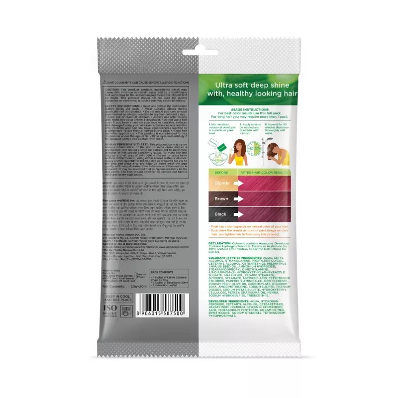 Nisha Creme Hair Color Cherry Red (Pouch Pack) (Colorant 20g + Developer 20ml) (1Pack, Pack of 6)