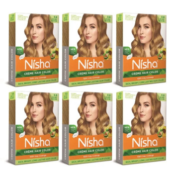 Nisha Creme Hair Color 7.3 Honey Blonde (Colorant 20g + Developer 20ml) (1Pack, Pack of 6)