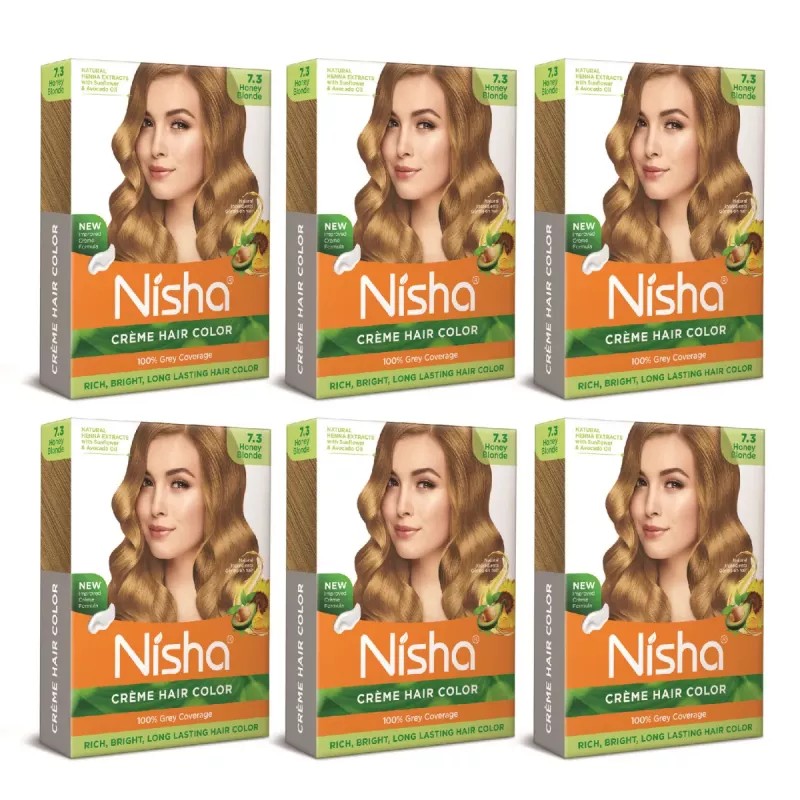 Nisha Creme Hair Color 7.3 Honey Blonde (Colorant 20g + Developer 20ml) (1Pack, Pack of 6)