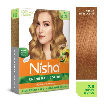 Nisha Creme Hair Color 7.3 Honey Blonde (Colorant 20g + Developer 20ml) (1Pack, Pack of 6)