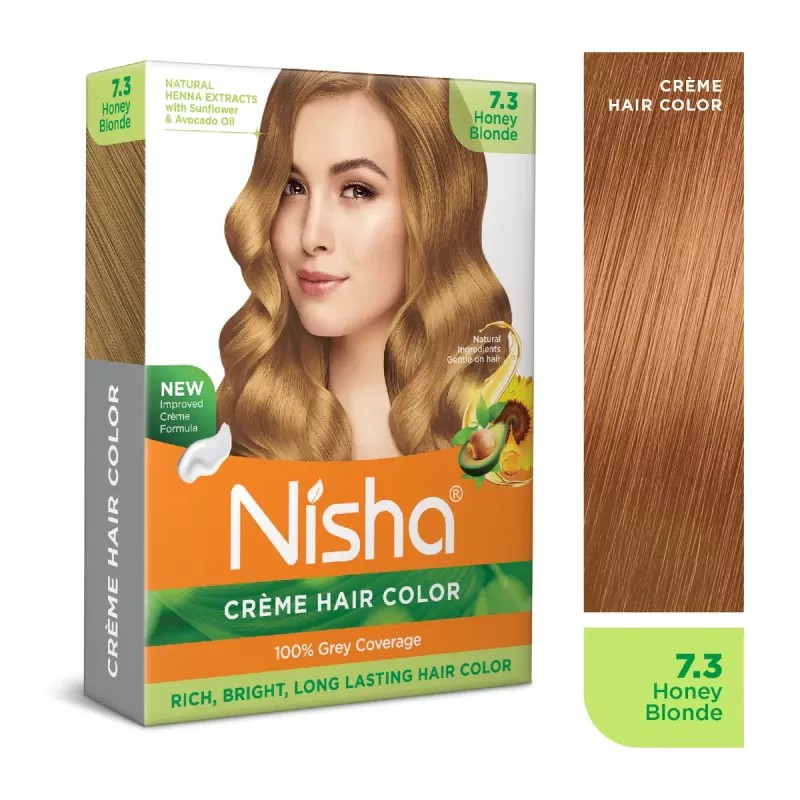 Nisha Creme Hair Color 7.3 Honey Blonde (Colorant 20g + Developer 20ml) (1Pack, Pack of 6)
