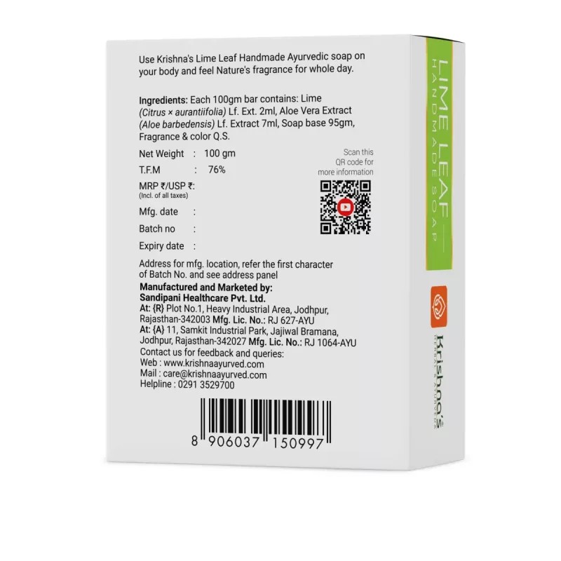 Krishna's Limeleaf Handmade Soap (100g, Pack of 4)