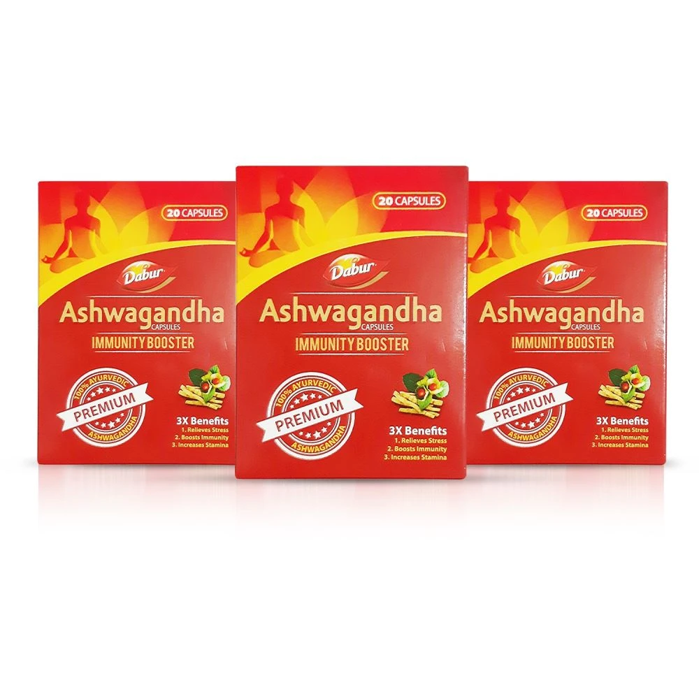Dabur Ashwagandha Capsules Immunity Booster (20caps, Pack of 3) Dabur Ashwagandha Capsules Immunity Booster (20caps, Pack of 3)