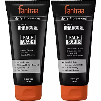 Fantraa Activated Charcoal Face Wash + Scrub (Each 100ml) (1Pack)