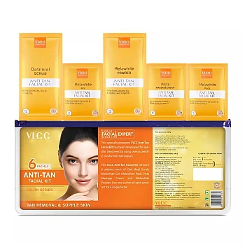 VLCC Anti Tan Facial Kit (6 Facials) (Scrub 60g + Gel 60g+ Powder 60g + Cream 60g+ Melawhite Gel 60g) (1Pack)