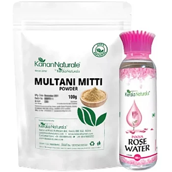 Kerala Naturals Multani Mitti Powder + Rose Water (100g + 100ml) (1Pack)