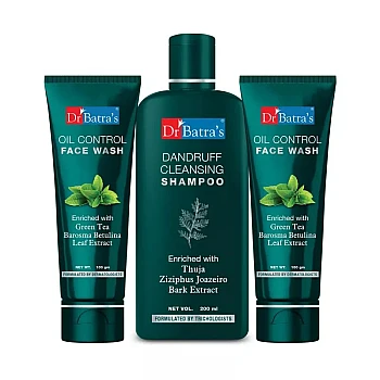 Dr Batras Dandruff Cleansing Shampoo & Oil Control Facewash Combo (2 Facewash Each 100g + Shampoo 200ml) (1Pack)