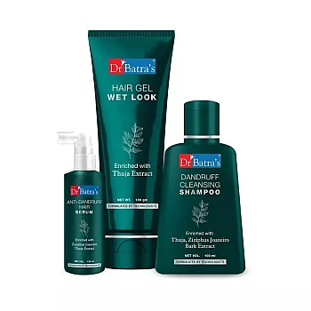 Dr Batras Dandruff Cleansing Shampoo, Hair Gel & Anti Dandruff Hair Serum Combo (Serum 125ml + Gel 100g + Shampoo 100ml) (1Pack)