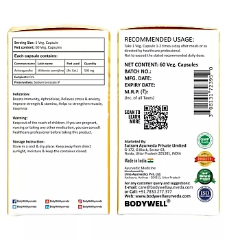 Bodywell Ashwagandha Pure Extract 500Mg Capsule (60caps)