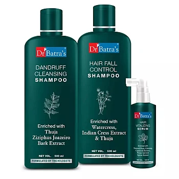 Dr Batras Hair Vitalizing Serum, Hair Fall Control Shampoo And Dandruff Cleansing Shampoo Combo (Serum 125ml + Hair Fall Control 500ml+ Dandruff Cleansing 500ml) (1Pack)