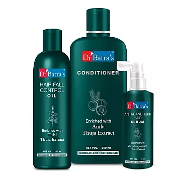 Dr Batras Anti Dandruff Hair Serum, Conditioner And Hair Fall Control Oil Combo (Serum 125ml + Conditioner 200ml + Oil 200ml) (1Pack)