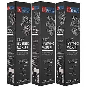 Dr Batras Pro Plus Lightening Facial Kit (Facial Pack 50g + Scrub 50g + Cleanser 50g + Gel 50g + Massage Cream 50g) (1Pack, Pack of 3)