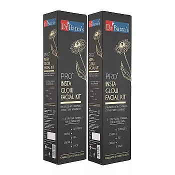 Dr Batras Pro Plus Insta Glow Facial Kit (Facial Pack 50g + Scrub 50g + Cleanser 50g + Gel 50g + Massage Cream 50g) (1Pack, Pack of 2)
